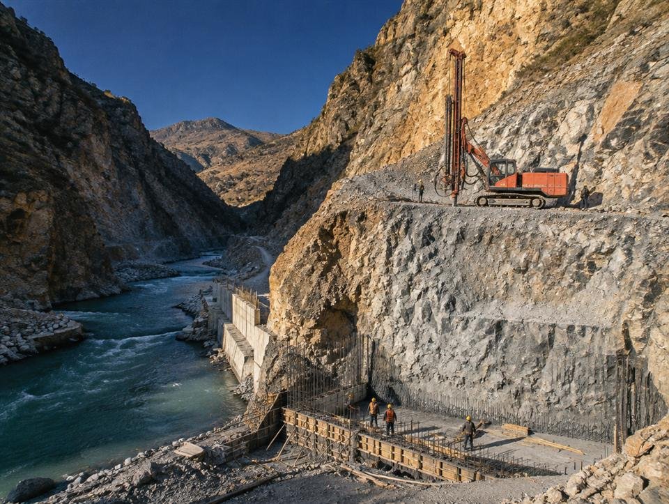 Baraj yamacında temel kazısı için delgi