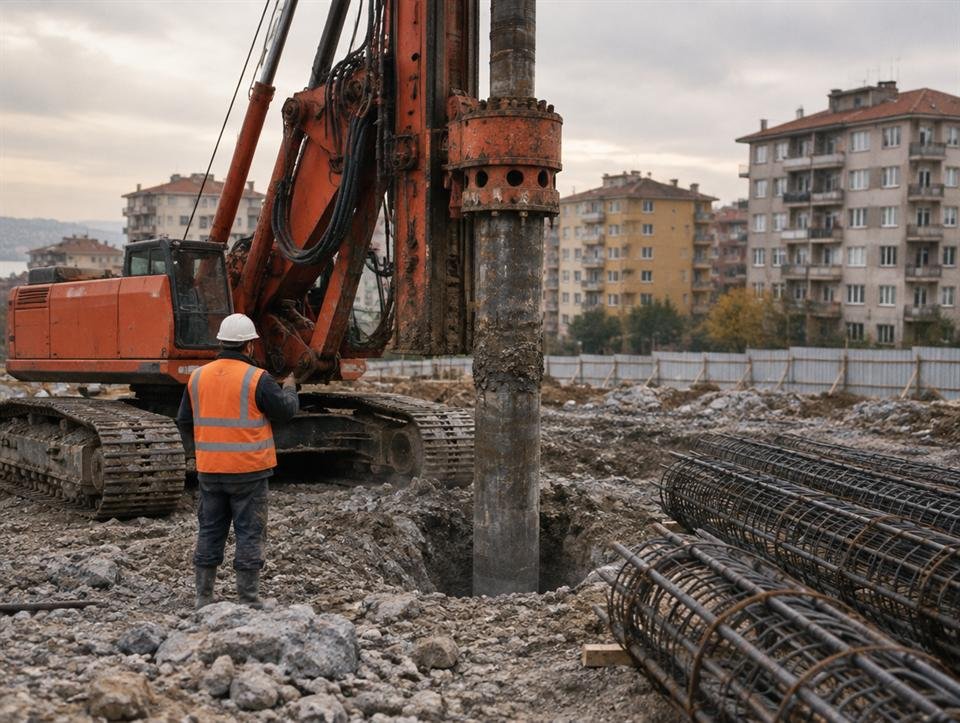 Kayalık zeminde temel kazığı delgisi
